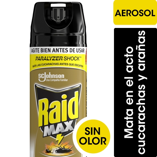 RAID AEROSOL MAX S/OLOR MATA CUCARACHAS 360 ML (1235)